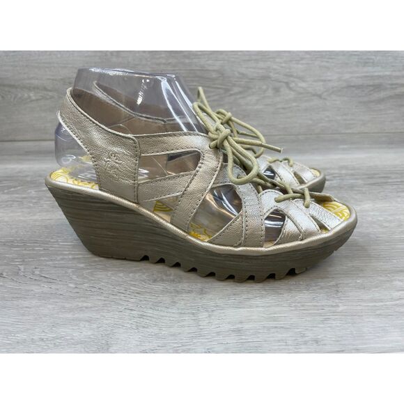 Fly London Women's Sandal Slingback Wedge Platform US 7.5 Silver Shoes - Picture 1 of 12